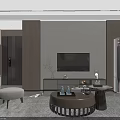 Elegant Modern New Chinese Style Living And Dining Room With Comfortable Sofas And Marble Floors