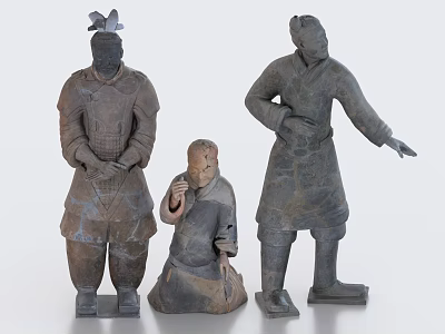 Carved Ancient Chinese Terracotta Warrior Sculptures With Different Poses And Traditional Attire 3d model