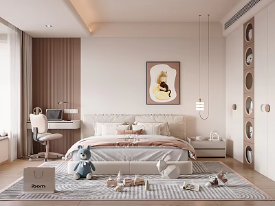 Cozy Kids Room Interior With Bed Stuffed Toy Desk Toys Rug And Decorative Painting 3d model