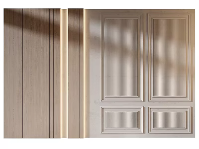 Light Color Background Wall With Wooden Texture Vertical Stripes Rectangular Panel Design Natural Minimalist Style 3d model