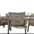 Round Wooden Dining Table Set With Woven Chairs And Seating For Six