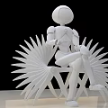 Smart Robot Sitting On Unique Fan Shaped Chair With White Body And Blue Light