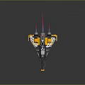 Futuristic Yellow And Black Spaceship With Pink Thrusters And Sleek Design