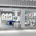 Bright Retail Store In Shopping Mall With Glass Windows Display Racks Glasses And Counter