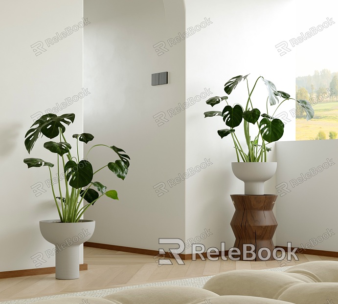 Green plant potted bamboo potted big leaf plant tall flower pot solid wood side table model