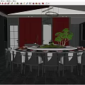 Elegant Clubhouse Dining Room With Round Table Black Chairs Red Walls And Pendant Lights