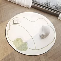 Modern White Round Rug with Green Patterns on Wooden Floor in Home Interior