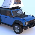 Blue Off Road Vehicle With White Roof Tent And Ladder For Camping Adventure