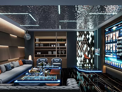 Modern Luxurious KTV Lounge Interior Design With Sofa Coffee Table LED Lighting And Wine Cabinet 3d model
