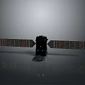 Satellite 3D Model Equipment with Black Body and Solar Panels on Gray Background