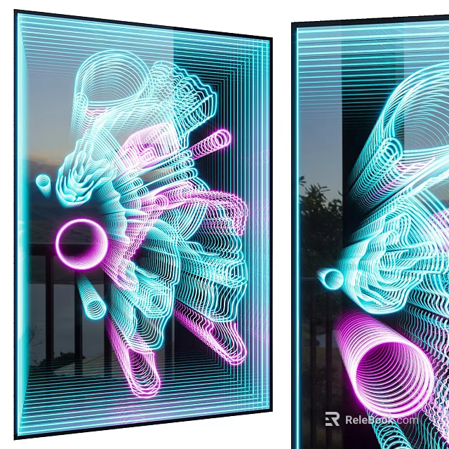 Colorful Abstract Painting With Neon Lines Dynamic Shapes And Vibrant Light Effects 3d model 