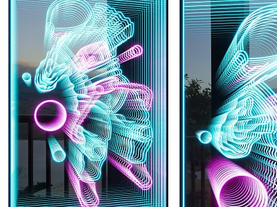 Colorful Abstract Painting With Neon Lines Dynamic Shapes And Vibrant Light Effects 3d model