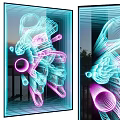 Colorful Abstract Painting With Neon Lines Dynamic Shapes And Vibrant Light Effects