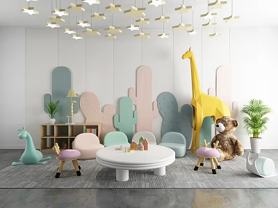 Playful Kids Room With Round Children's Table And Animal Decor 3d model