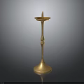 Golden Metal Candlestick With Tall Standalone Design And Classic Base On Dark Background