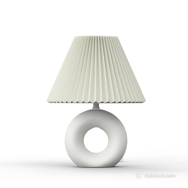 Modern Minimalist Table Lamp With Pleated Cream Shade And Circular Base With A Hole 3d model 