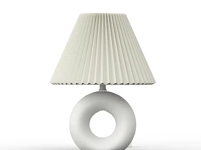 Modern Minimalist Table Lamp With Pleated Cream Shade And Circular Base With A Hole 3d model