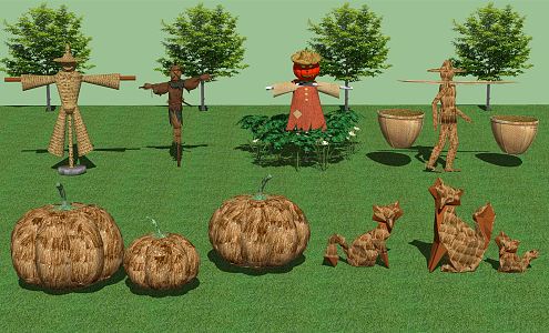 Modern Scarecrow Beautiful Countryside Nongjiale Scarecrow Wooden Animal Sculpture 3d model