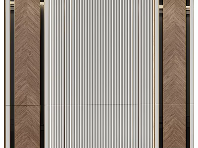 Modern Luxury Background Wall With Vertical Stripes Herringbone Wooden Panels And Metal Strips 3d model