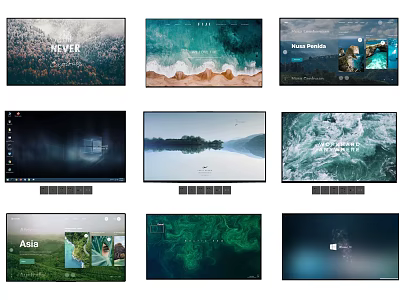 Multiple Televisions Displaying Various Scenic And Interface Screens With High Quality Visuals 3d model