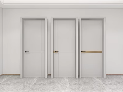 Modern Minimalist White Hinged Doors With Different Handles Interior White Walls Gray Floor 3d model