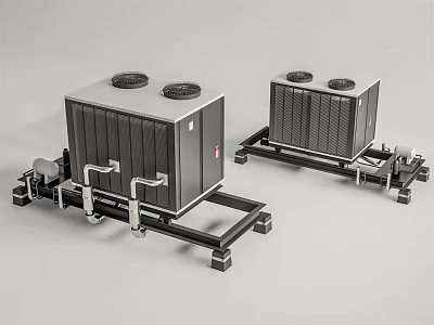 Industrial Heavy Duty Equipment Featuring Top Mounted Fans Metal Stands And Piping 3d model