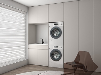 Modern Balcony Home Balcony Laundry Room Drum Washing Machine Laundry Cabinet Storage Cabinet Washstand 3d model