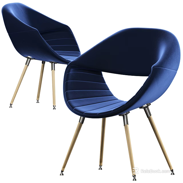 Navy Blue Velvet Leisure Chairs with Modern Design and Golden Metal Legs 3d model 
