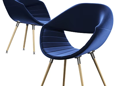 Navy Blue Velvet Leisure Chairs with Modern Design and Golden Metal Legs 3d model