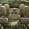 Aerial Planning of Residential Community With High Rise Low Rise Buildings Greenery and Swimming Pools