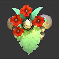 Cute Fantasy Character With Green Eyes Twin Ponytails In Plant Inspired Outfit With Red Flowers