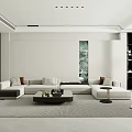 Modern Minimalist Living Room With Sectional Sofa Coffee Table Area Rug And Wall Art