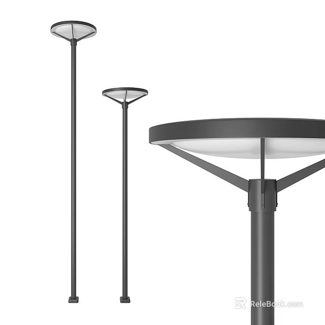 Road Lighting Facilities With Modern Street Lamp Posts And Circular Lighting Heads 3d model 