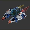 Futuristic Flying Spaceship With Streamlined Gray White Orange Design Cockpit And Thrusters
