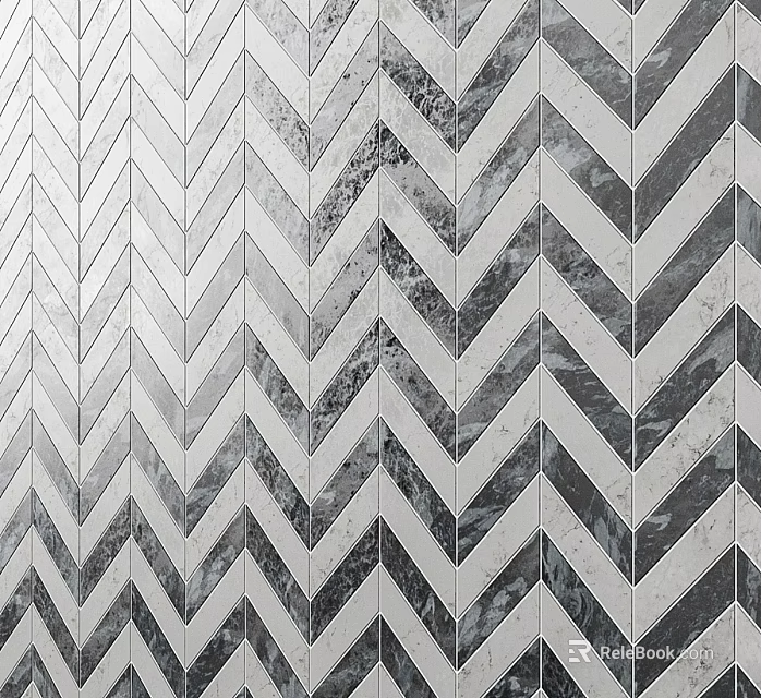 Black And White Chevron Pattern Marble Tiles Wall Design For Interior 3d model