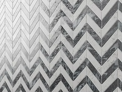 Black And White Chevron Pattern Marble Tiles Wall Design For Interior 3d model