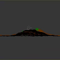 Futuristic Mechanical Device With Green Trees On Orange Terrain Emitting Blue Beams White Particles