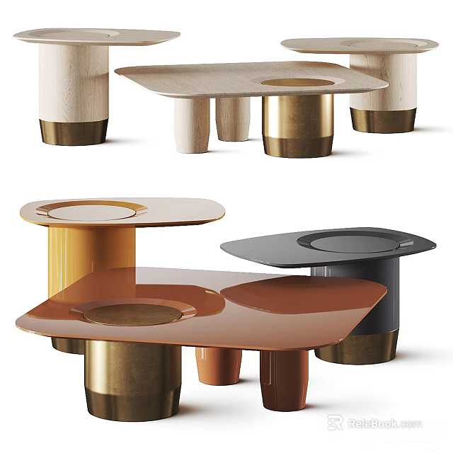 Modern Coffee Table Designs With Metal Bases And Colorful Lacquered Tops 3d model 