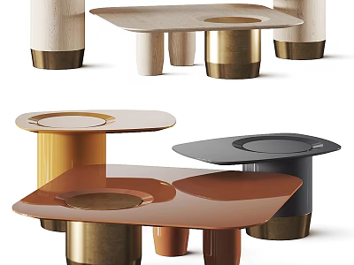 Modern Coffee Table Designs With Metal Bases And Colorful Lacquered Tops 3d model