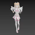 Anime Style Woman With Blonde Twin Tails Angel Wings Pink Outfit White Socks And Pink Shoes