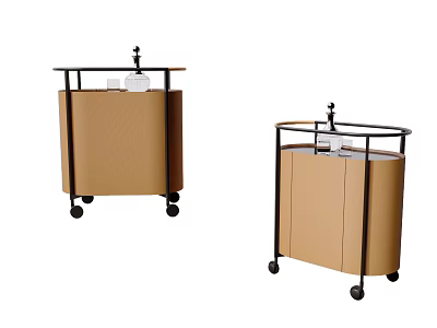 Modern Mobile Brown Sideboard with Black Frame and Wheels for Kitchen Dining 3d model
