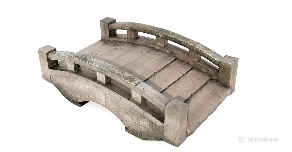 Classic Traditional Arched Stone Bridge With Slabbed Deck And Side Railings 3d model 