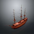Wooden Vintage Ship Model With Multiple Masts And Decorative Details