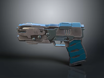 Futuristic Sci Fi Pistol With Mechanical Design Silver Blue Color And Ergonomic Grip 3d model