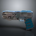 Futuristic Sci Fi Pistol With Mechanical Design Silver Blue Color And Ergonomic Grip