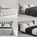 Modern Double Bed Designs With Upholstered Headboards And Neutral Bedding 3d model