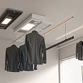 Modern Indoor Clothes Hanging System With Ceiling Lights And Window Blinds