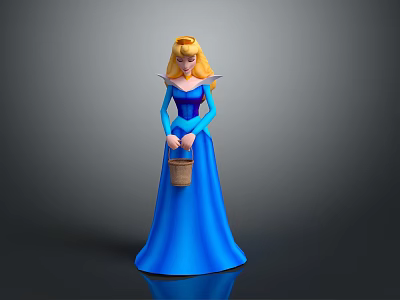 Blonde Haired Princess In Blue Long Dress Holding Woven Basket Standing Figurine 3d model