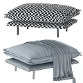 Modern Upholstered Ottoman With Brown Blue Black Cushions Leather Blanket And Metal Legs