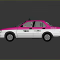 Pink And White Taxi With TAXI Lettering On Body And Roof Sign